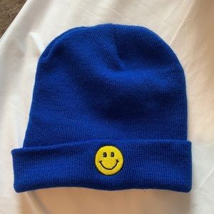 Blue smiley face beanie